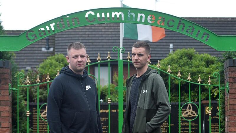 Michael and Fra Hayes, whose grandfather was killed during the Troubles in the New Lodge area of Belfast before they were born. Photograph: Colm Lenaghan/Pacemaker