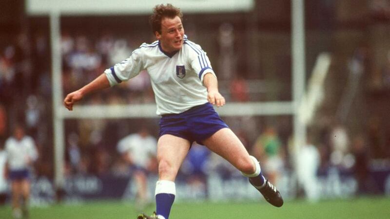 Monaghan’s Eugene ‘Nudie’ Hughes in action in 1984. “The goading is relentless,” he says. “When we were going well in the ’80s all you heard  from Cavan people was their glory years.” Photograph: Billy Stickland/Inpho