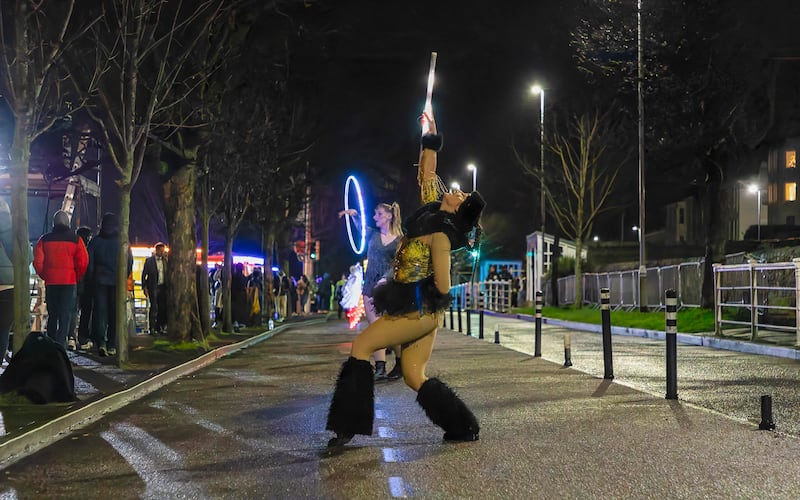 Street performances take place during the NYF Dublin Fireworks Spectacular in Dún Laoghaire Harbour. Photograph: Allen Kiely