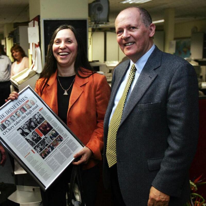 Back from the USSR: Zhanna and Conor O’Clery at The Irish Times for his retirement, in 2005. Photograph: Eric Luke