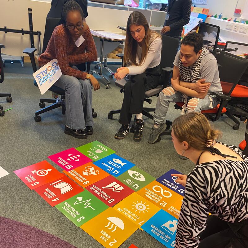 Students working on a Sustainable Development Goals project in UCD Innovation Academy. Classes in the MSc are hands-on and interactive