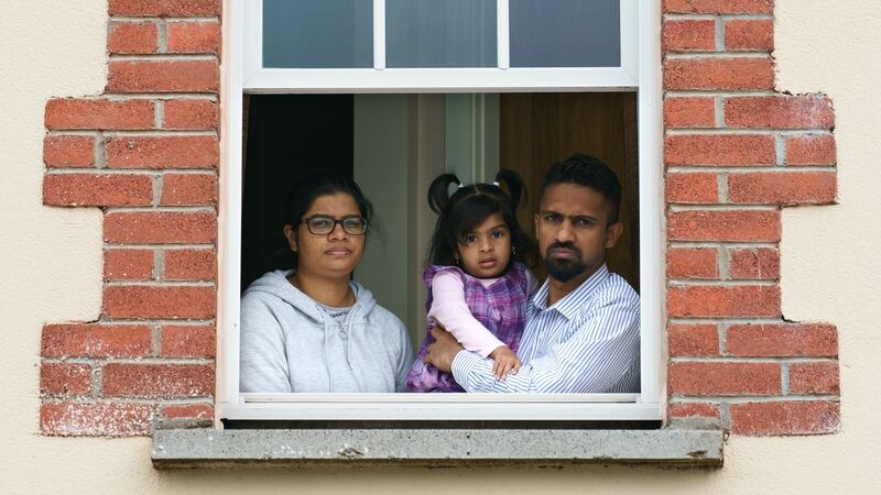 Asylum seekers Azwar and Safra Fuard, from Sri Lanka, with their daughter Mariyam (3) in Cahersiveen, Co Kerry. Photograph: Fran Veale / The Irish Daily Mail (must credit)