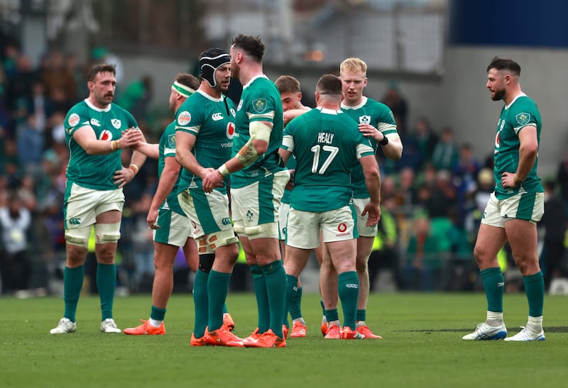 Ireland's Caelan Doris and James Ryan at the final whistle. Photograph: Liam McBurney/PA Wire