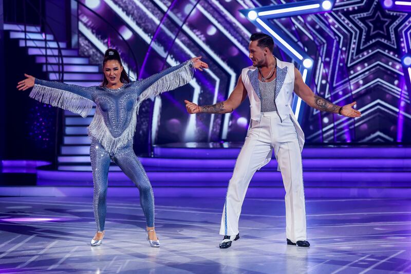 Radio and TV presenter Laura Fox performing with partner Denys Samson. Photograph: Kyran O’Brien/kobpix