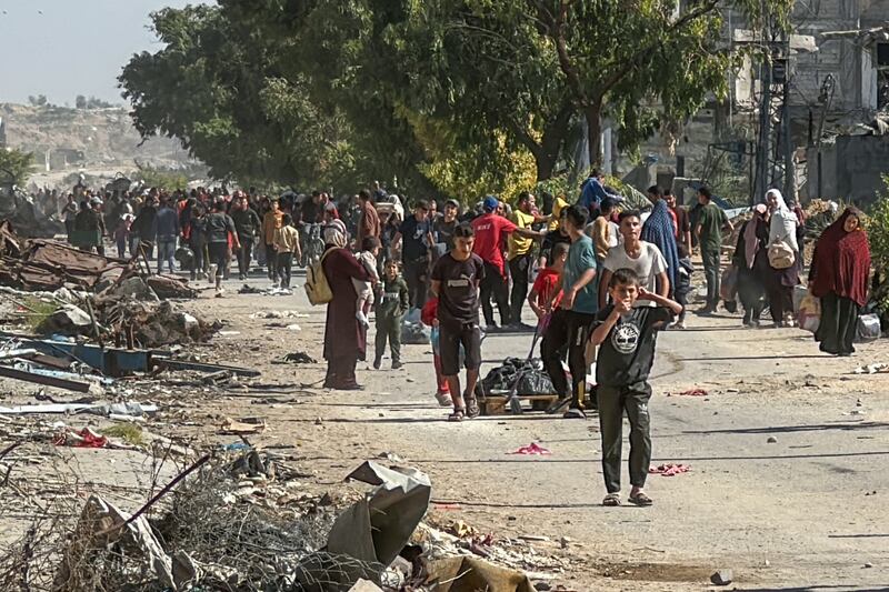 Displaced families fleeing Israeli army operations in Jabilia in northern Gaza on Wednesday. Photograph: AFP via Getty