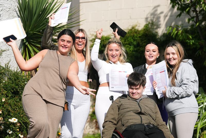 Students at Donahies Community School, Dublin after collecting their Leaving Cert Applied results. Photograph: Brian Lawless/PA Wire