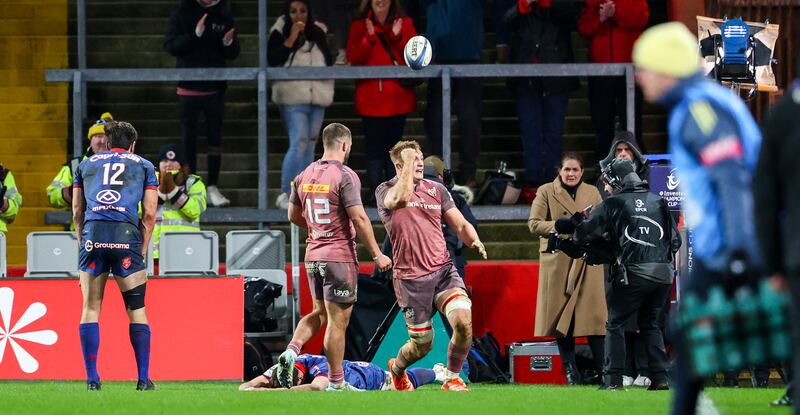 Munster's Gavin Coombes scores a try. Photograph: Nick Elliott/Inpho