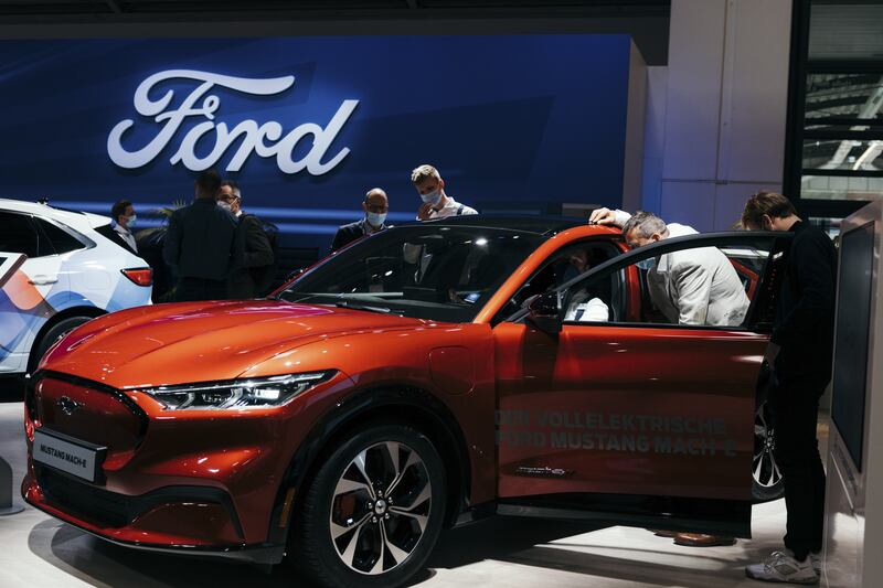 A Ford Mustang Mach-E. Ford lost $66,000 on every electric car it sold last year. Photograph: Felix Schmitt/The New York Times