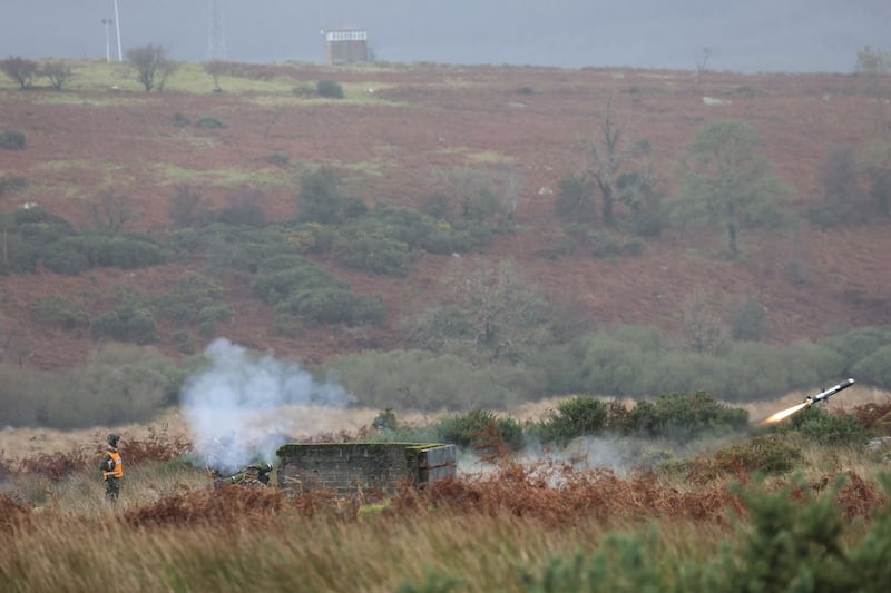 The Javelin missiles are demonstrated in the Glen of Imaal, Co Wicklow. Photograph: Dara Mac Dónaill/The Irish Times









