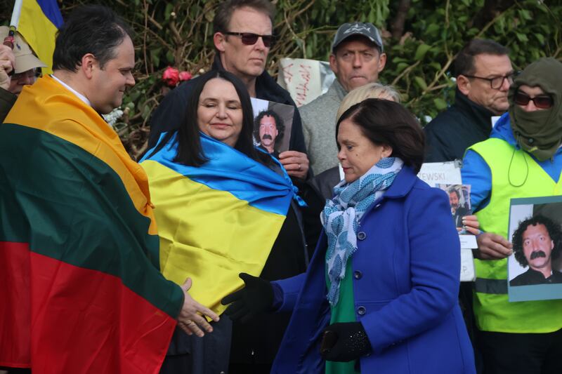 Sinn Féin leader Mary Lou McDonald at the protest. Photograph: Ronan McGreevy