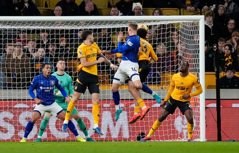 Ipswich Town's Jack Taylor scores his side's late winner during the Premier League game against Wolves at Molineux. Photograph: Nick Potts/PA Wire


