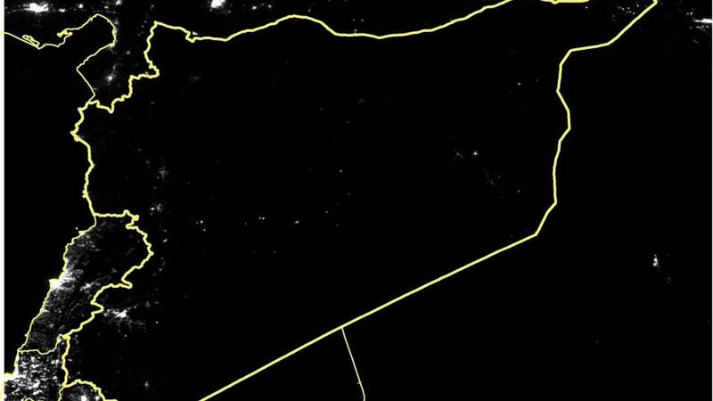 Satellite image from scientists at Wuhan University in China shows a night image of Syria taken in February 2015. Photograph: Trócaire handout from #WithSyria