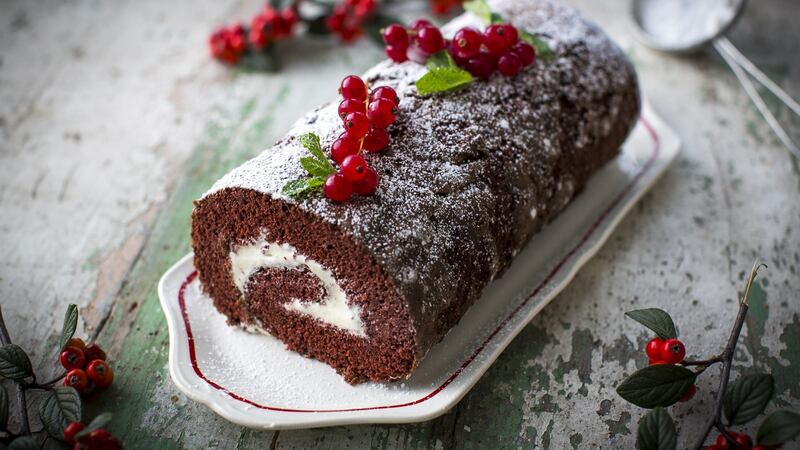 Red velvet roulade is the perfect conclusion to a moren Christmas dinner