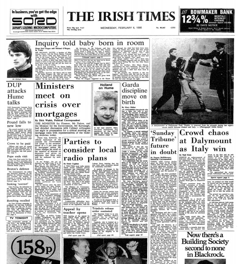 “Garda discipline move on birth”(fifth column): The Irish Times, February 6th, 1985, p1