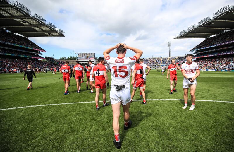 Cork's Eoghan McSweeney dejected at the final whistle. Photograph: Evan Treacy/Inpho