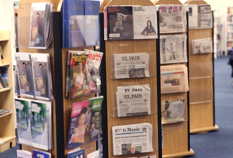 Magazines and newspapers available to read at the Central Library, Ilac, Dublin. Photograph: Dara Mac Dónaill






