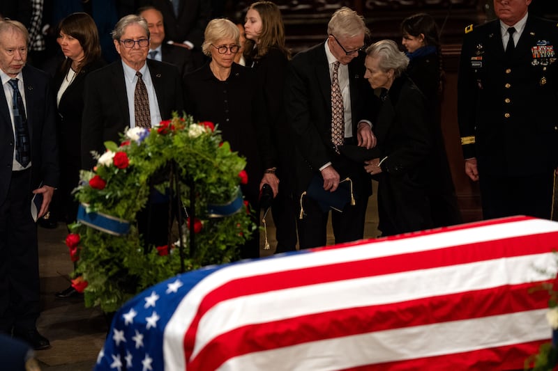 The family of Jimmy Carter pay their respects during a ceremony honouring the late president in the Rotunda of the US Capitol in Washington on Tuesday. Photograph: Kent Nishimura