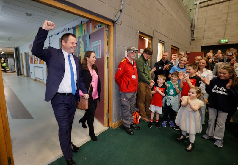 Fine Gael's Neale Richmond with his wife Babs arriving at the count centre for the Dublin Rathdown Constituency. Photograph: Alan Betson/The Irish Times

