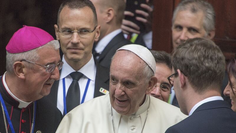 Pope Francis with Archbishop Diarmuid Martin outside the Pro-Cathedral on August 25th, 2018. Photograph: Dave Meehan/The Irish Times.