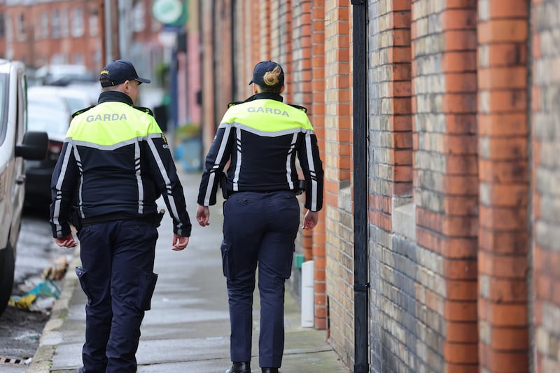 There was a notable Garda presence around the Oxmantown Road area on Monday. Photograph: Dara Mac Dónaill 







