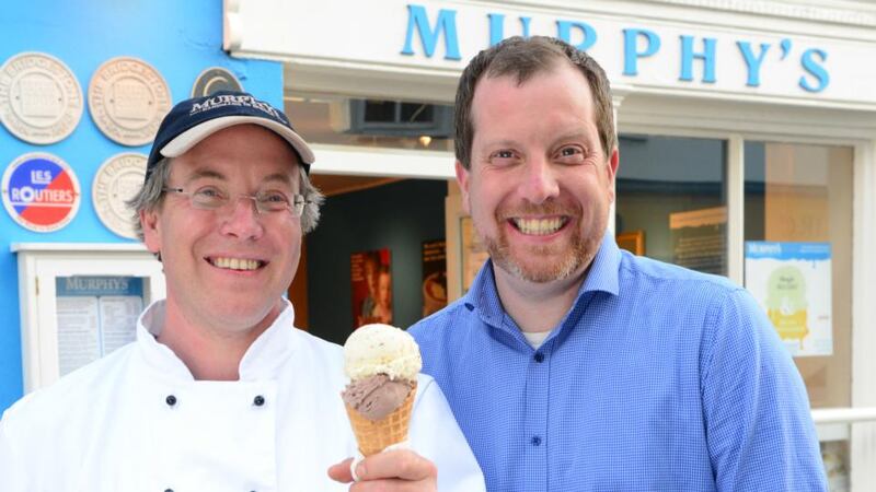 Kieran and Sean and Murphy of Murphy’s Ice Cream, in Dingle, Co Kerry