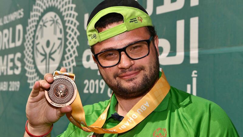 Team Ireland’s Omer Teko of the seven-a-side football squad with his bronze medal. Photograph: Ray McManus/Sportsfile