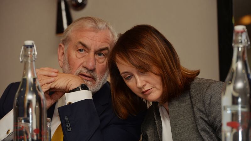 Kieran Mulvey and Fionnuala Duggan, directors at INM, at the company’s egm in Dublin.Photograph: Alan Betson/The Irish Times