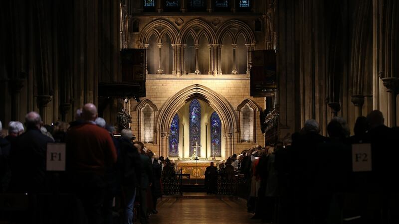 The service at St Patrick’s Cathedral, Dublin, was conducted to mark the 101st anniversary of the armistice that ended the first World War, but also the 80th anniversary of the start of the second. Photograph: Nick Bradshaw