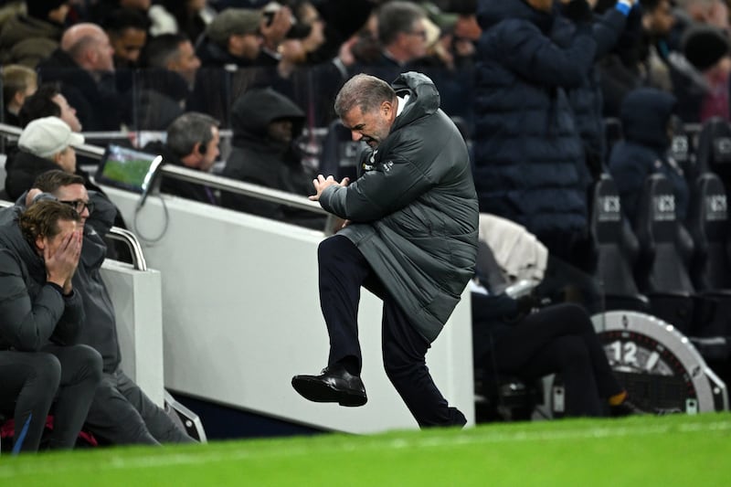 Ange Postecoglou reacts during the Premier League match between Tottenham Hotspur FC and Chelsea FC. Photograph: Justin Setterfield/Getty