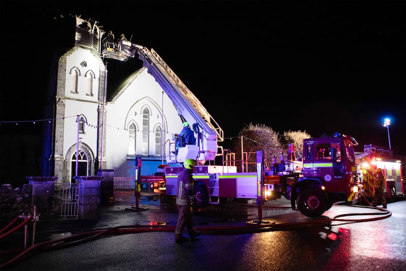 Emergency services attending the scene at Ruan Church in Co Clare in the early hours of Sunday. Photograph: Press 22