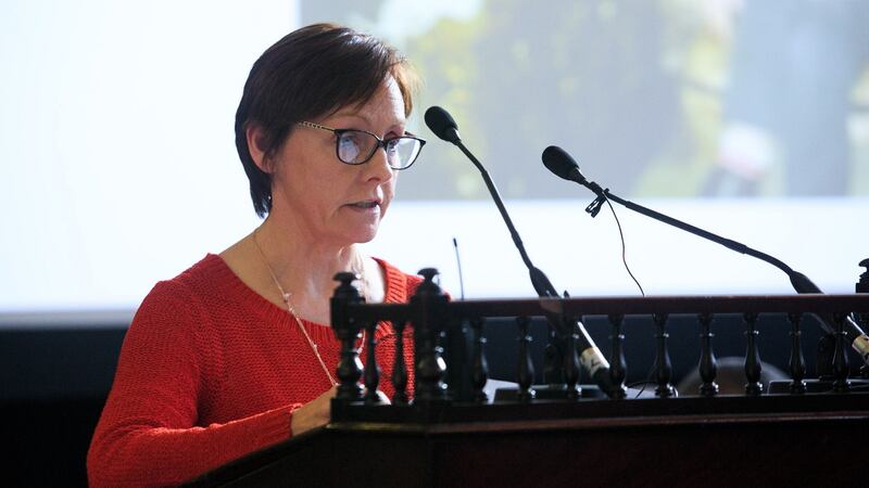 Kathleen Bergin, sister of JoJo Dullard speaking during the seventh annual National Missing Persons’ Day event. Photograph:Gareth Chaney/Collins