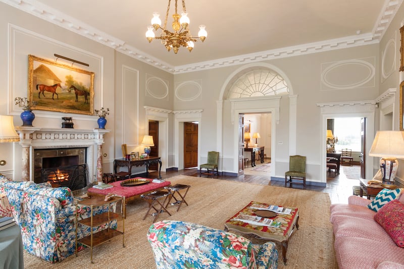 The drawing room has exceptional plasterwork