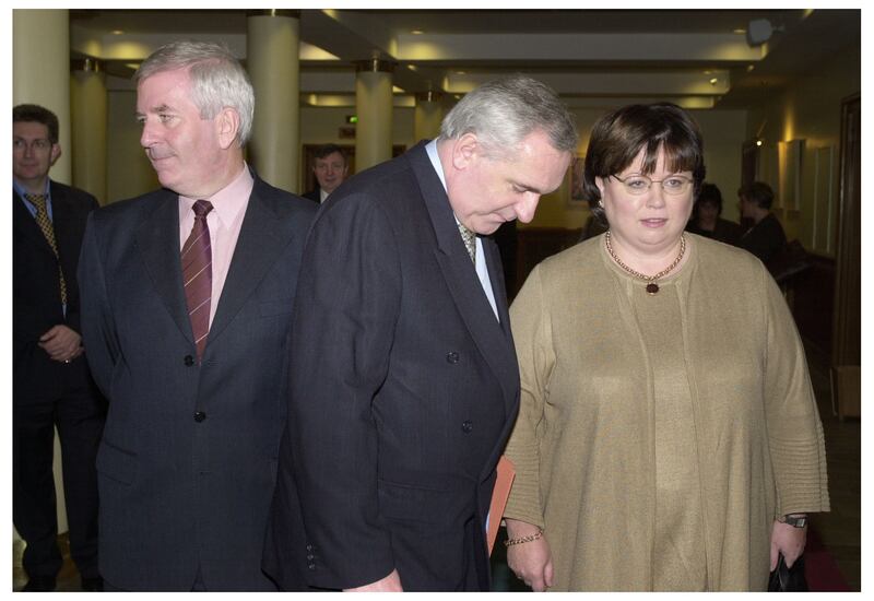 Minister for finance Charlie McCreevey, taoiseach Bertie Ahern and tánaiste Mary Harney at Dublin Castle. Photograph: Alan Betson