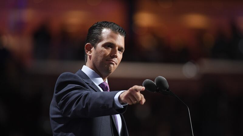 Donald Trump Jr, son of presumptive Republican presidential nominee Donald Trump, gestures while speaking during the Republican National Convention in Cleveland, Ohio, on Tuesday. Photograph: David Paul Morris/Bloomberg