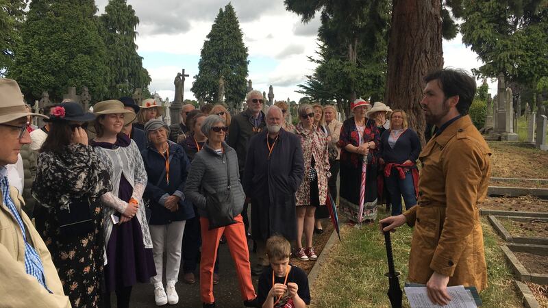 A Bloomsday tour of Glasnevin Cemetery, where many Dubliners upon whom James Joyce based characters in Ulysses are buried. Photograph: Jack Power