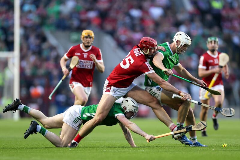 Limerick's Kyle Hayes and Aaron Gillane with Brian Hayes of Cork. This week's All-Ireland semi-final is expected to attract a bumper attendance to Croke Park. PhotographL Laszlo Geczo/Inpho 