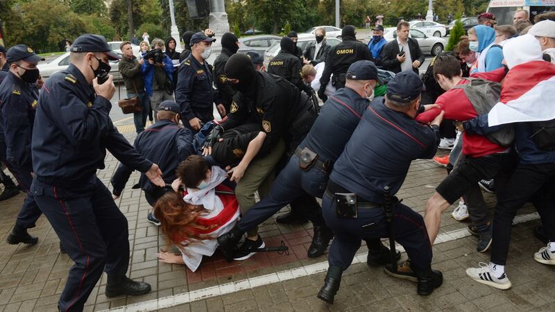 Belarusian police  detain student protesters in Minsk. Photograph: EPA