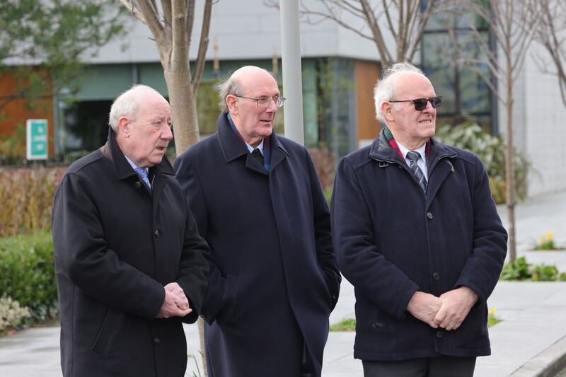 Former Garda commissioner Martin Callinan, former Det Supt John McElligott and former Garda commissioner Noel Conroy at the funeral of Dr James Donovan. Photograph: Alan Betson

