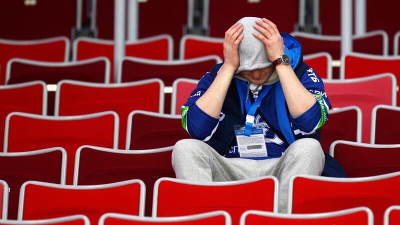 A Russian fan after the men’s quarter-finals defeat to Finland. Photograph: Mark Blinch/Reuters