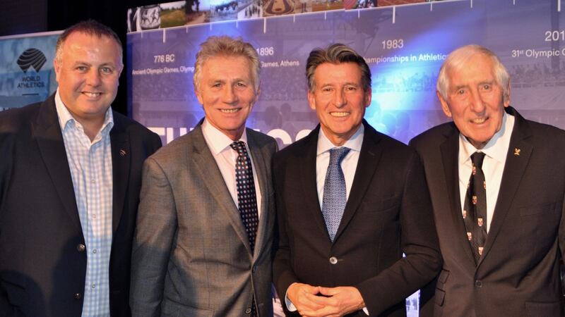 Pierce O’Callaghan (far left) pictured with Seb Coe (second from right). Photograph: Pierce O’Callaghan