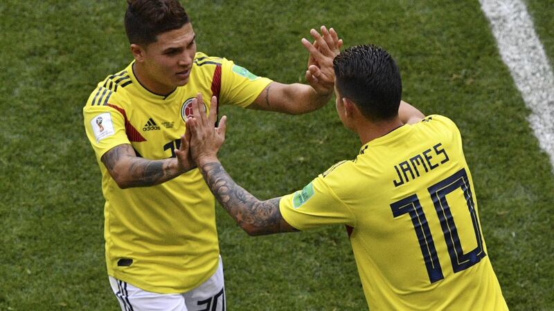 Colombia’ Juan Quintero   and James Rodriguez.