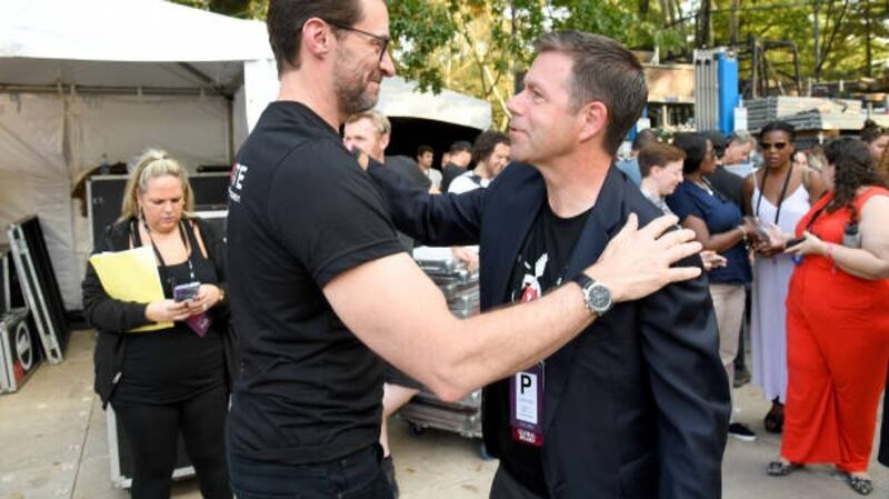 Actor Hugh Jackman and Declan Kelly at the  Global Citizen event in New York. Photograph: Kevin Mazur/Getty Images