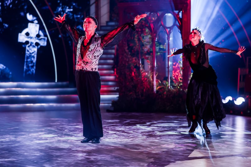 Dancing with the Stars semi-final 2025: Rhys McClenaghan with his pro partner, Laura Nolan. Photograph: Kyran O’Brien/RTÉ