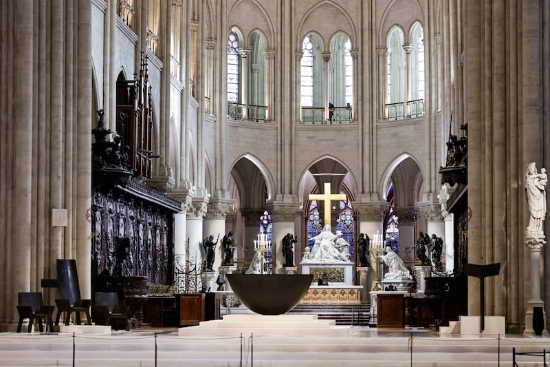 Notre Dame altar designed by French artist and designer Guillaume Bardet. Photograph: Stephane De Sakutin/AFP/Getty Images