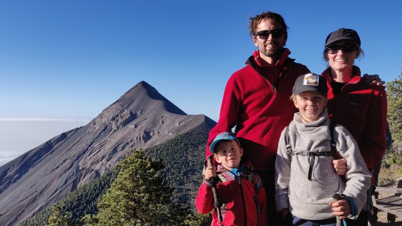 Sam, Corin and Daithí Russell and Fi O’Meara at base camp at the Acatenango Volcano in Guatemala