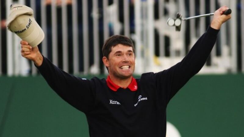 Padraig Harrington celebrates victory at Carnoustie. Photograph: Inpho/Getty