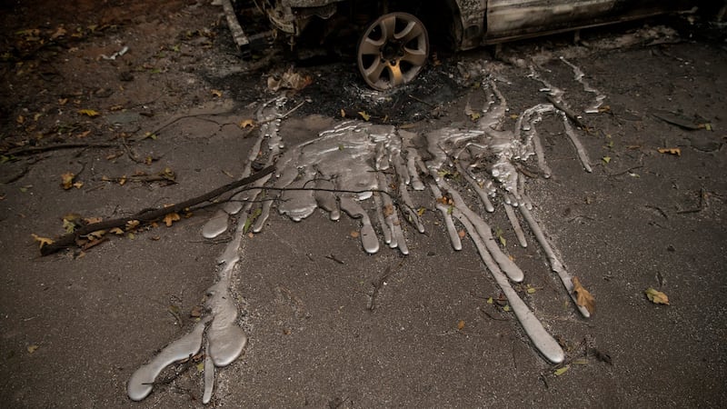 A melted tire in the aftermath of the Camp Fire in Paradise. Photograph: Eric Thayer/The New York Times