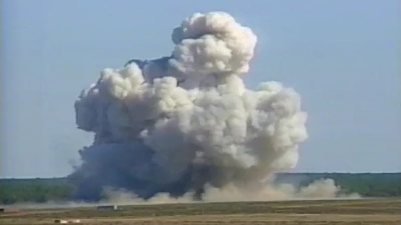 A video grab from 2003 footage showing a mushroom cloud created by a MOAB bomb prototype moments after impact at a test site in Florida. File photograph: US Defence handout/AFP/Getty