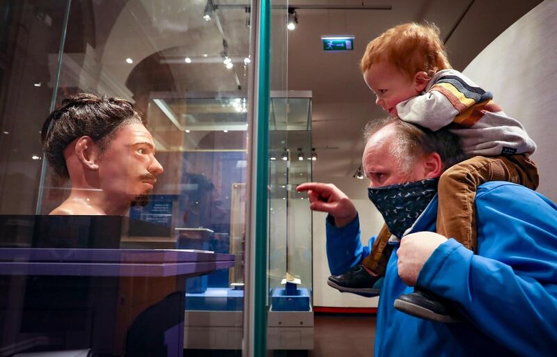 Enda O’Brien and his two-year-old son, Fionn, at the Museum of Archaeology. Photograph: Crispin Rodwell