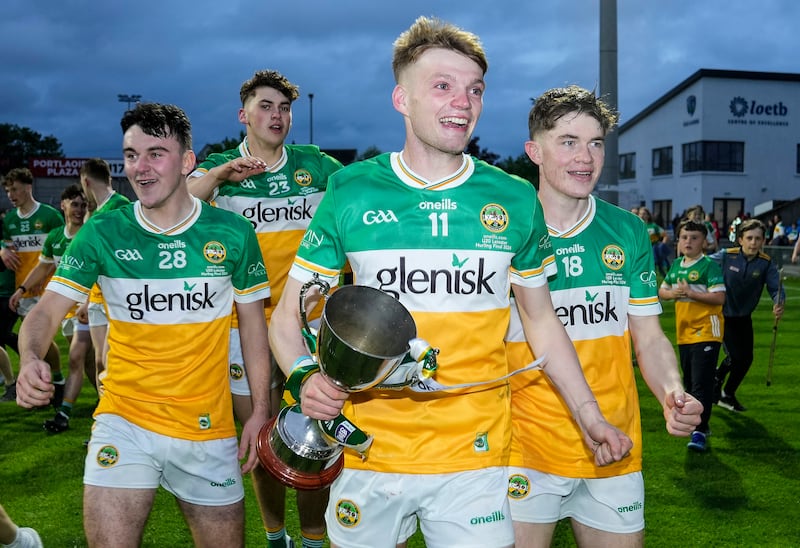 Offaly captain Dan Bourke with the cup following the Faithful County's Leinster U-20 final victory over Dublin at O'Moore Park, Portlaoise. Photograph: James Lawlor/Inpho 